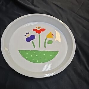 Vintage Riva Japan MCM Tulip Floral Stoneware Round Baking Dish MCM